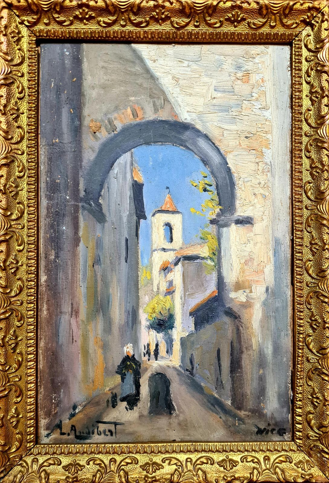 Louis Audibert A Pair Of French Impressionist, Oil On Board, Street Views Of Nice Southern France, 1918 photo for sale