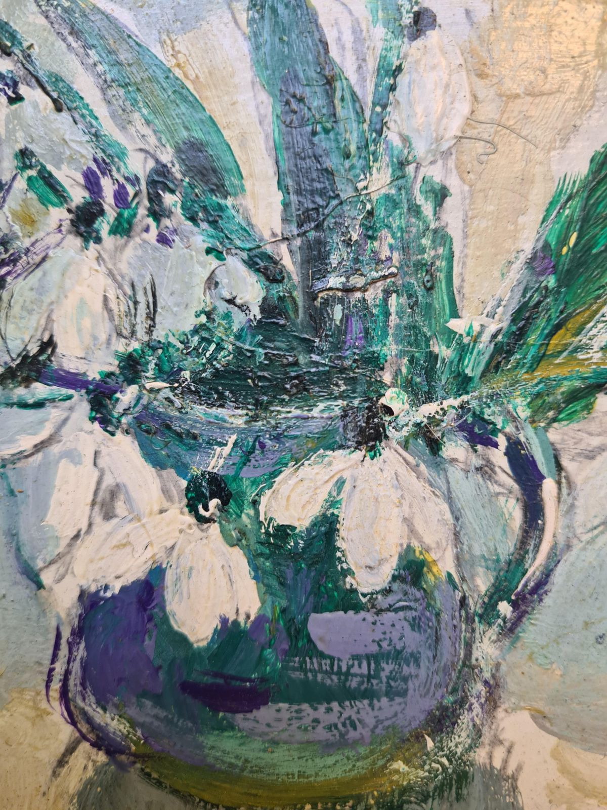 Snowdrops Still Life Painting, Oil On Board, Framed, 28.5x33 Cm photo for sale