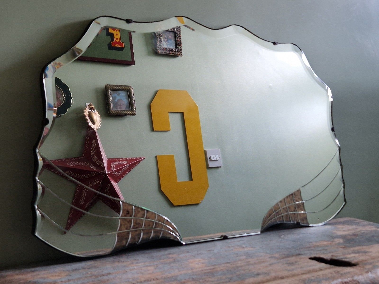 Art Deco Winged Wall Mirror Frameless Rare 30s Vgc Butterfly Mirror Original photo buy