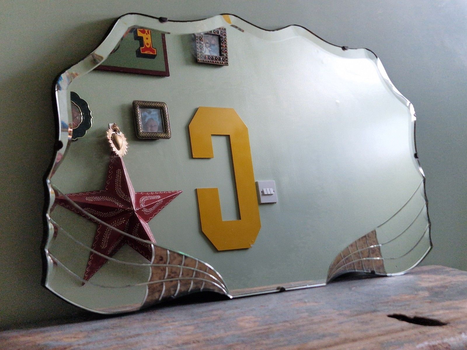 Art Deco Winged Wall Mirror Frameless Rare 30s Vgc Butterfly Mirror Original photo vintage