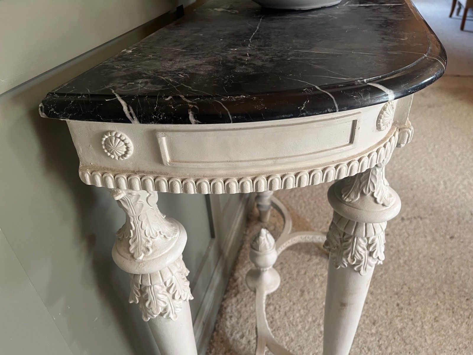Vintage Table For Wash Basin French Style Carved Marble Top photo 735.0