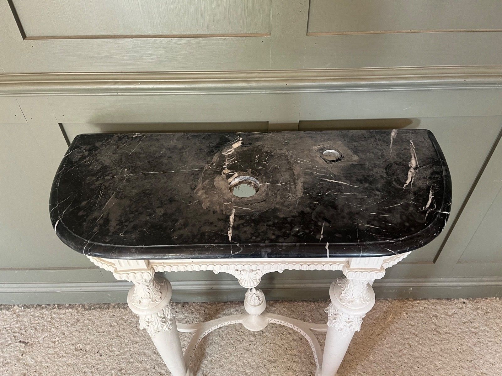 photo vinterior Vintage Table For Wash Basin French Style Carved Marble Top