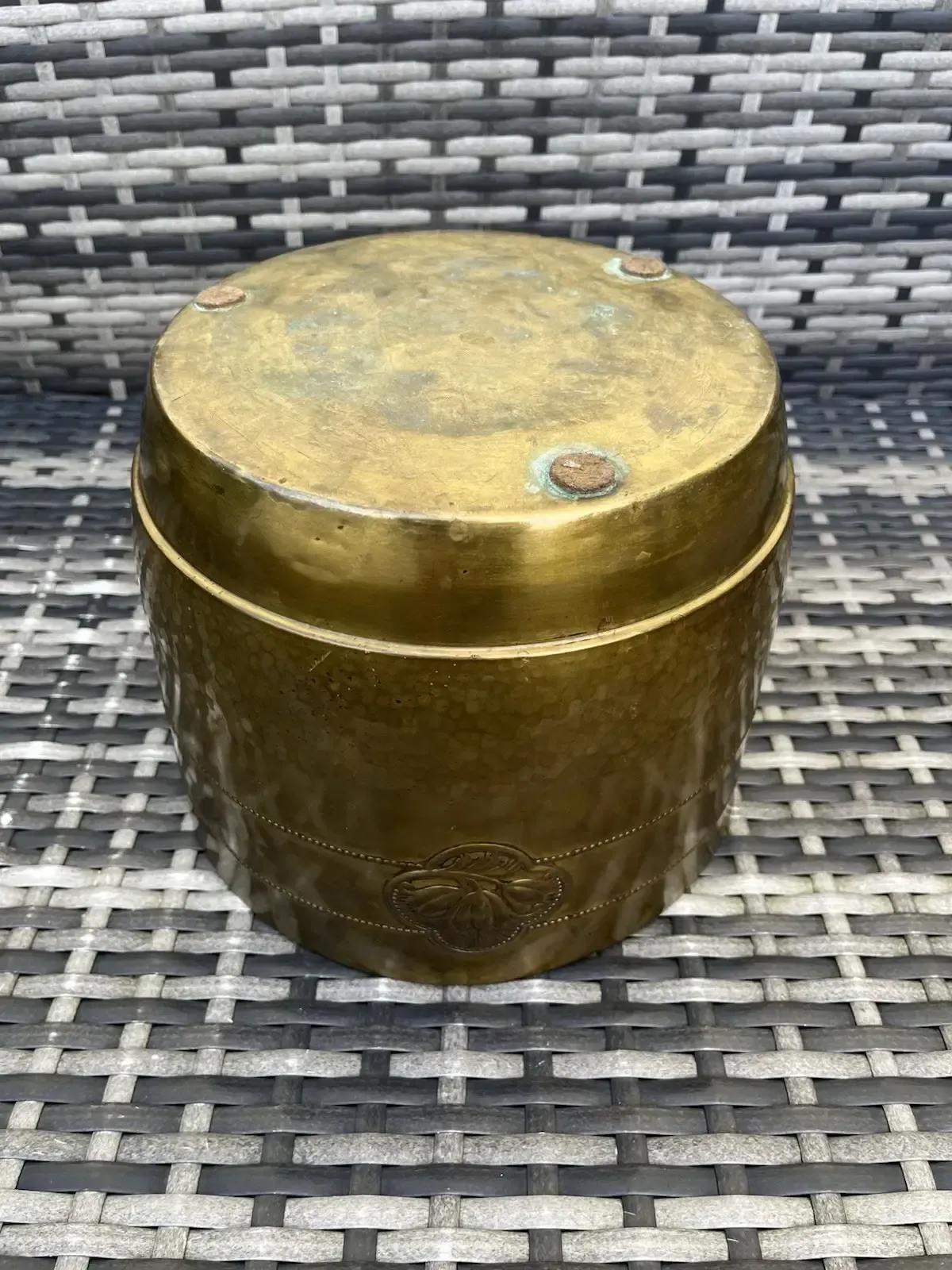 photo for sale Antique Art Nouveau Lotus Flower Planished Brass Jardiniere Planter Plant Pot