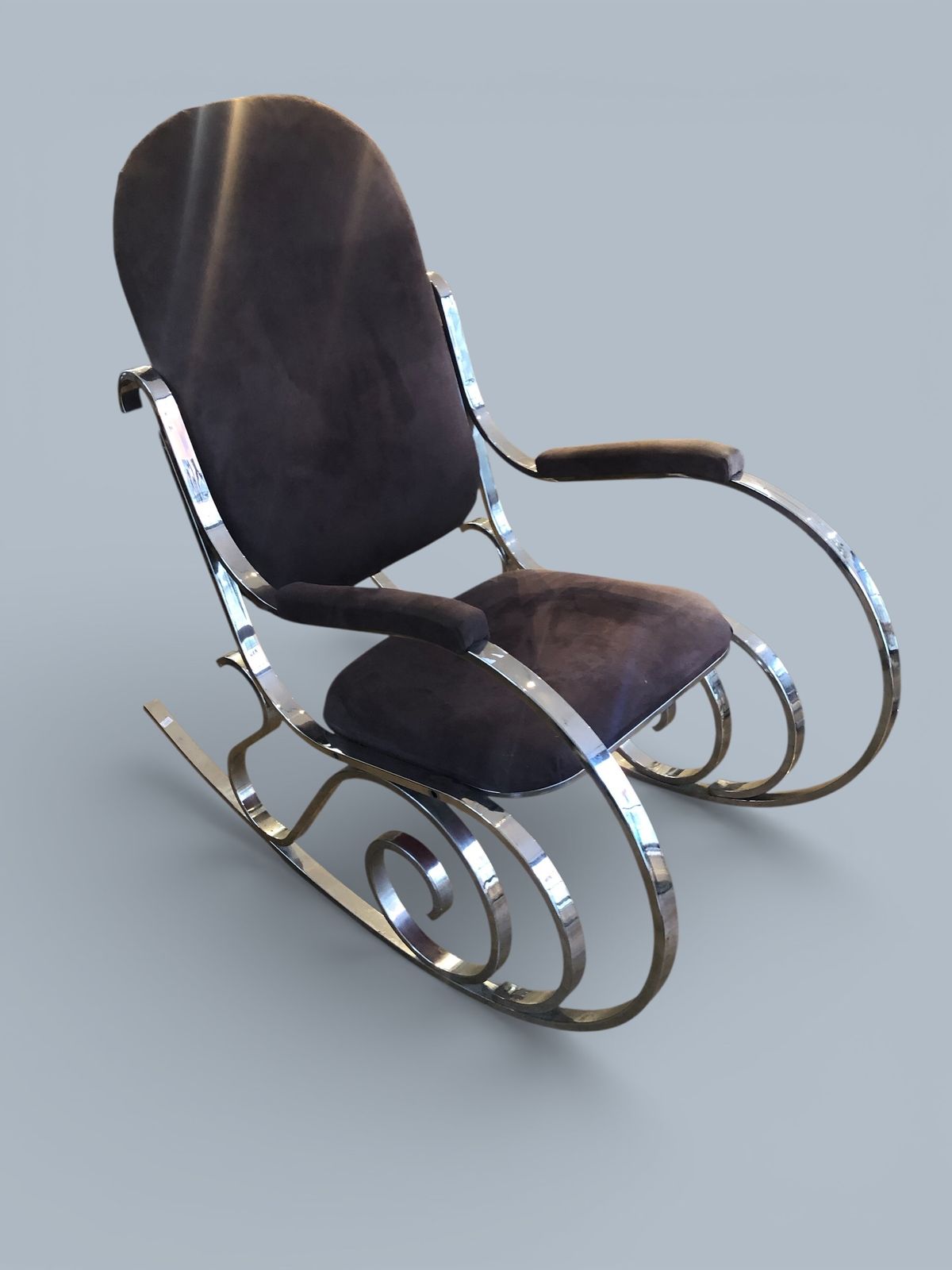 Maison Jansen Rocking Chair In Purple & Chrome photo for sale