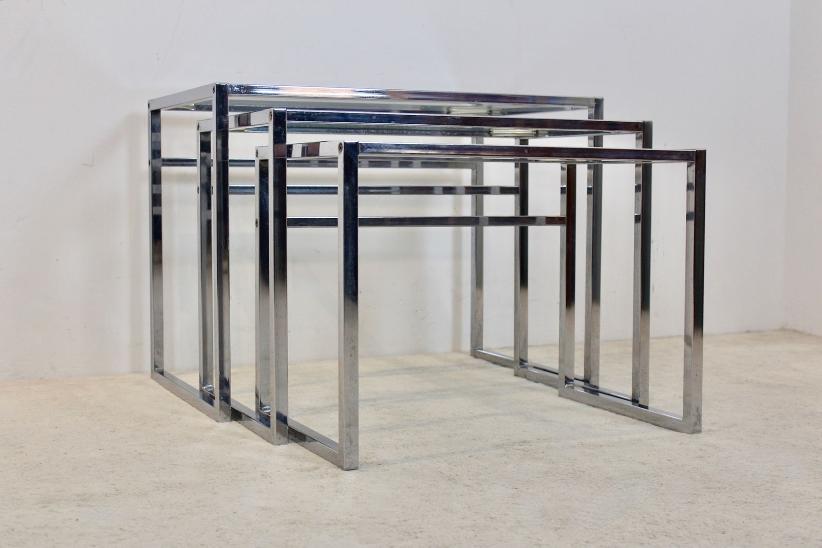 1262.0 Early Ikea Of Sweden Nesting Tables — Chrome And Glass — Scandinavian Modern, 1960s photo