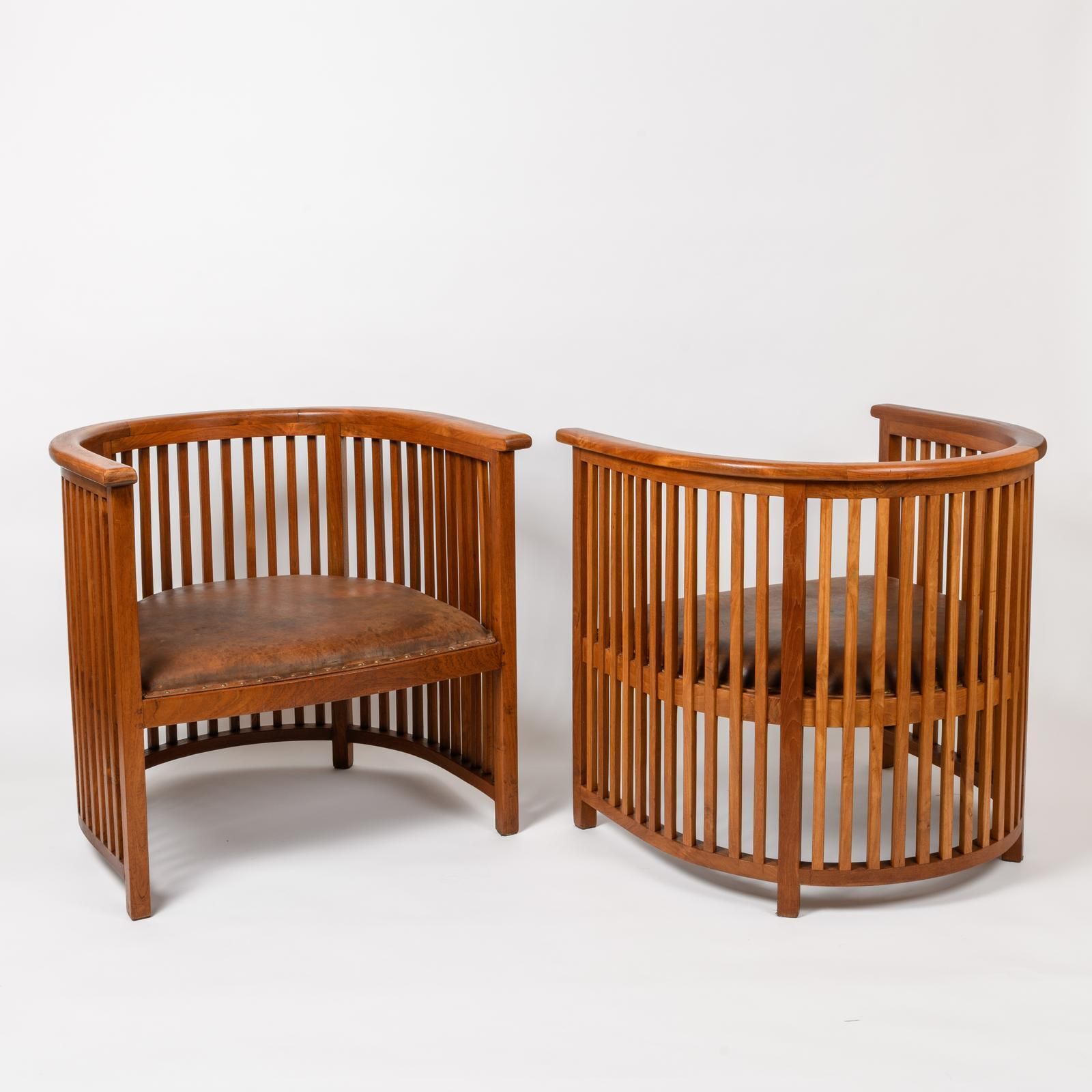 Furniture Josef Hoffmann, Viennese Secessionist School (In The Manner Of) Pair Of Over Sized Barrel Chairs photo
