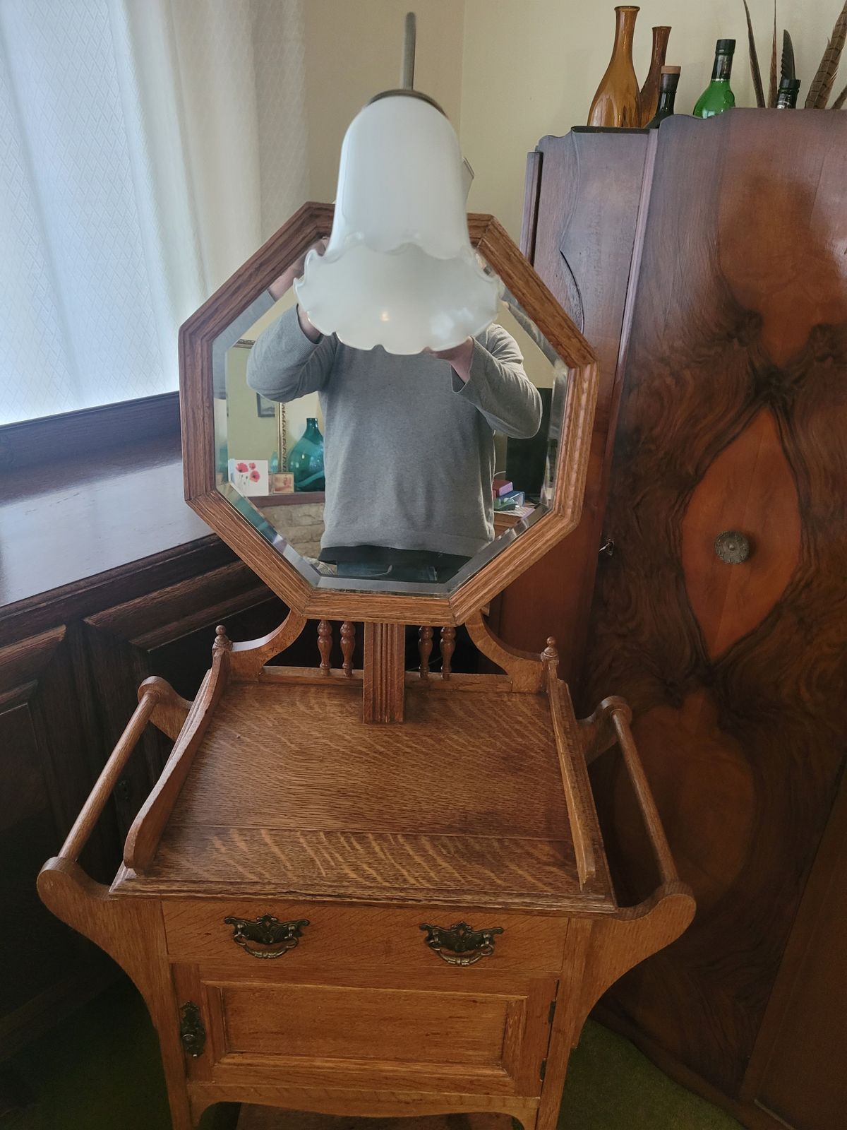 Late 19th Century To Early 20th Century Oak Dressing Stand   Shaving Stand photo furniture