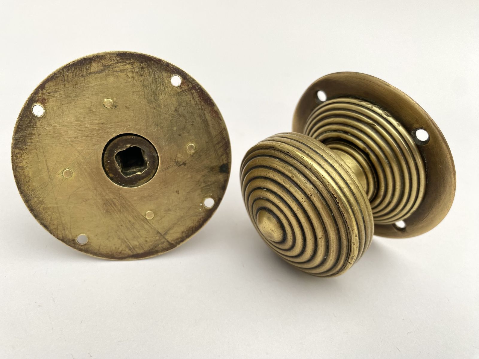 A Pair Of Mid' 19th Century English Brass Reeded Door Handles photo vinterior