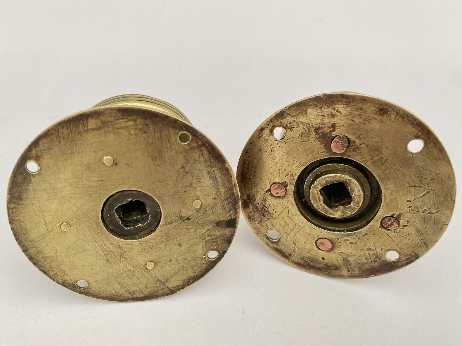 260.0 A Pair Of Mid' 19th Century English Brass Reeded Door Handles photo