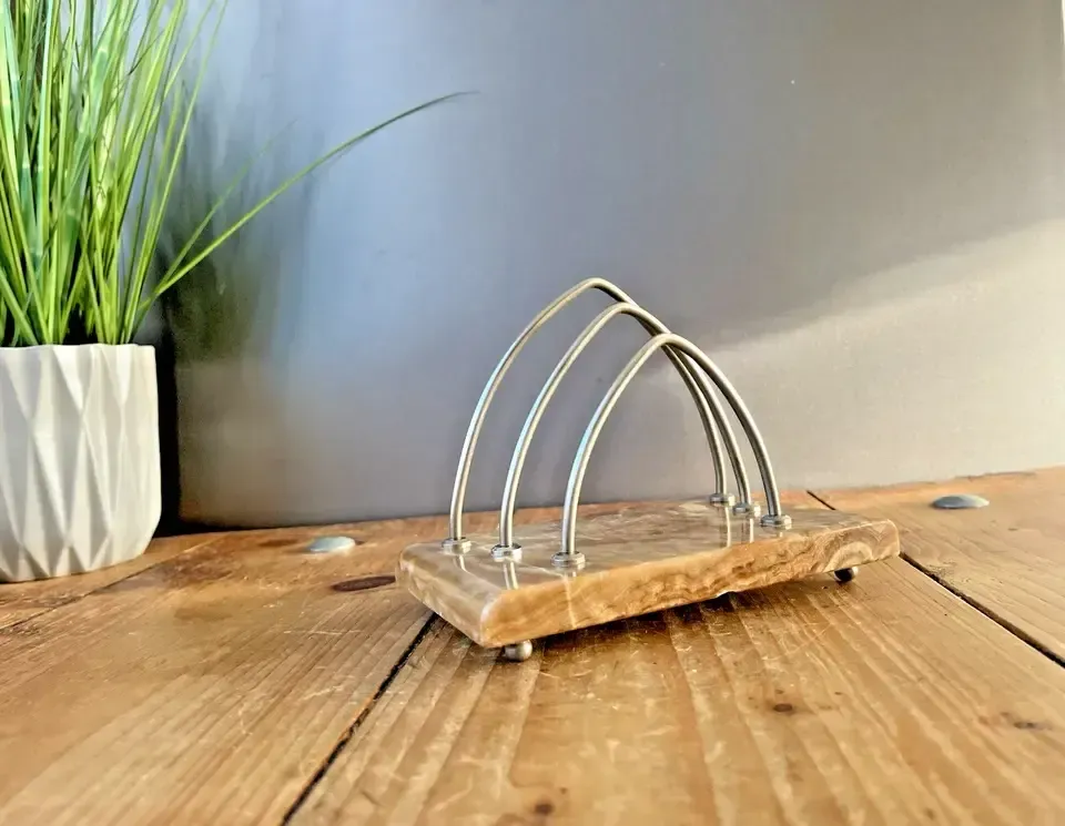 French Art Deco Arched Marble And Metal Desk Letter Envelope Rack Reception Office photo vintage