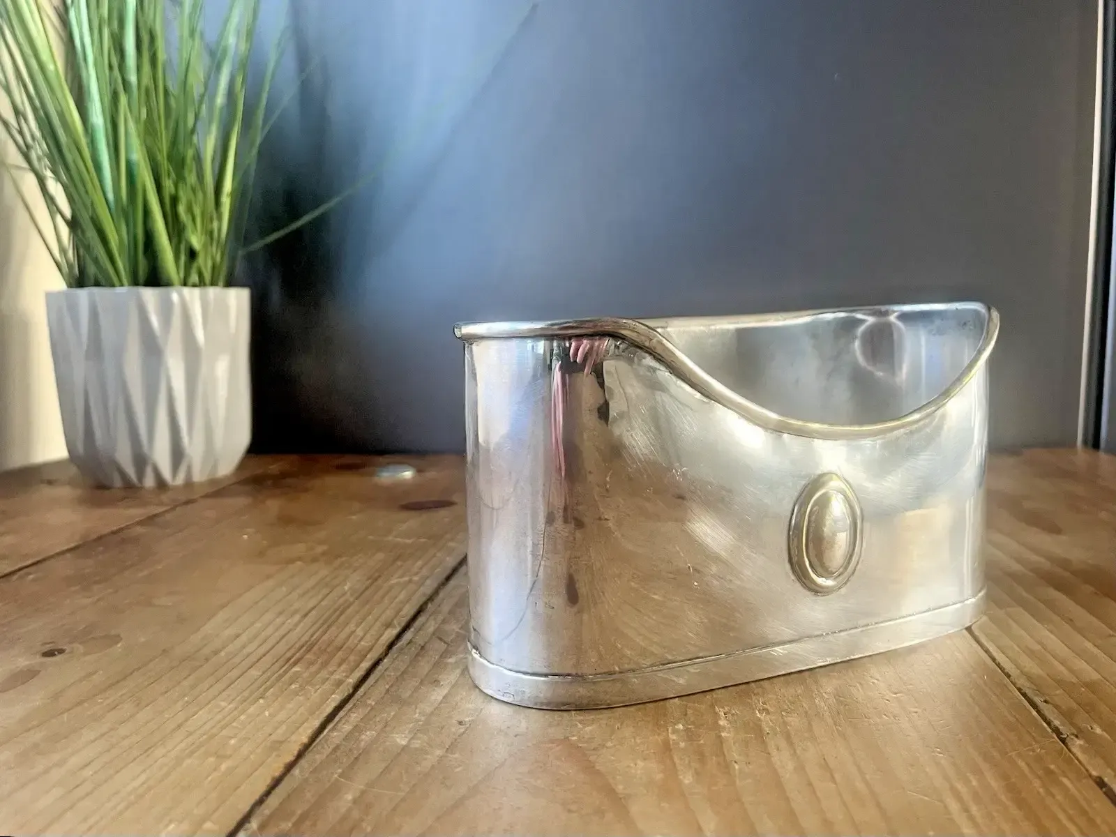 Stylish Mid Century Spanish Silver Plated Desk Letter Rack / Plant Pot Planter