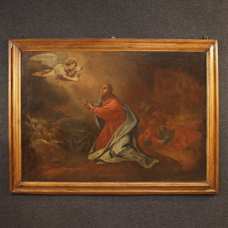 Antique Italian Painting Christ In The Garden Of Olives From The 17th Century