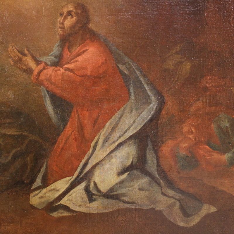 Antique Italian Painting Christ In The Garden Of Olives From The 17th Century photo vintage