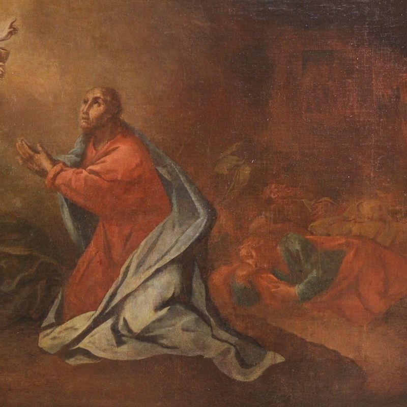 photo vinterior Antique Italian Painting Christ In The Garden Of Olives From The 17th Century