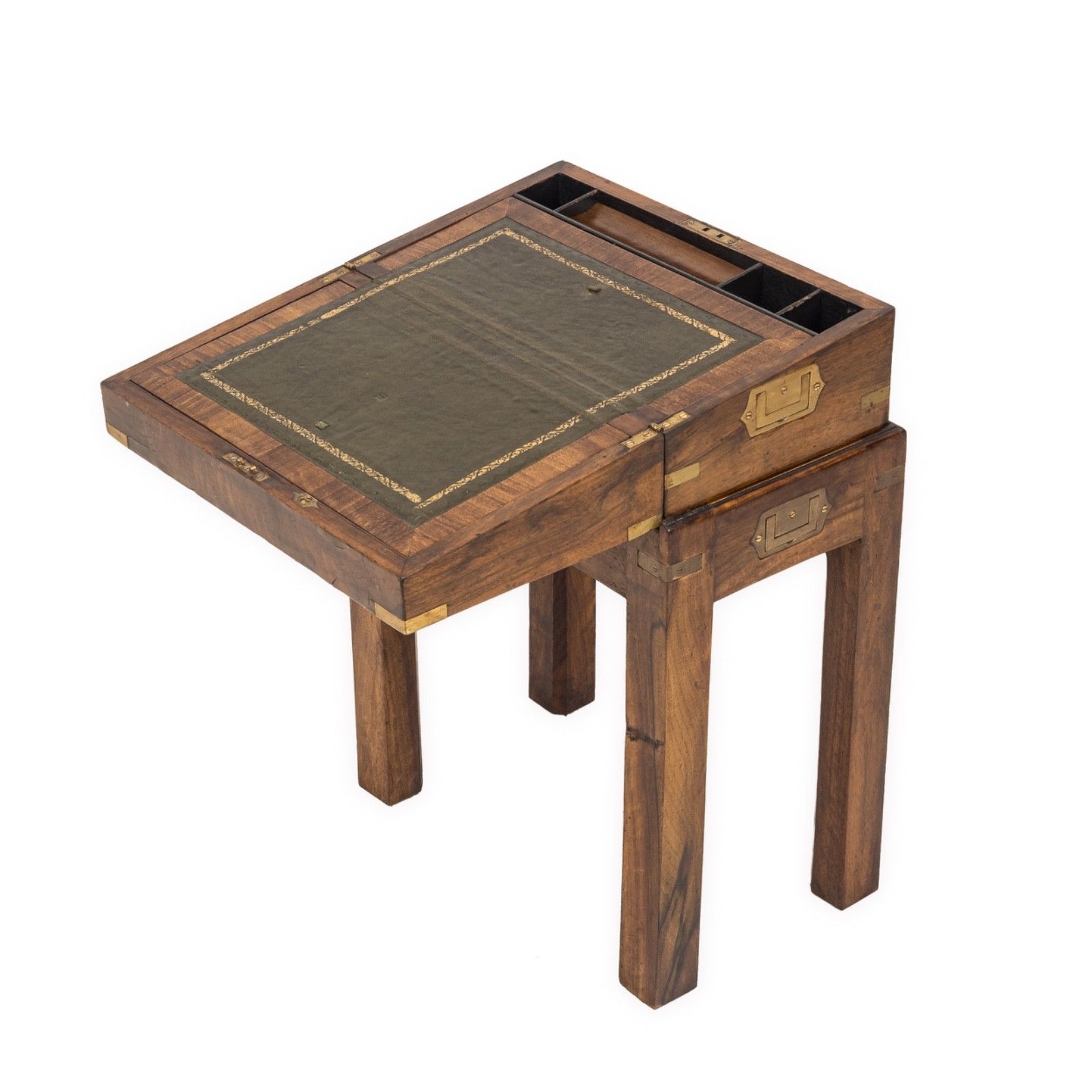 C19th Rosewood Officer’s Campaign Writing Slope On Stand, Military Portable Desk photo for sale