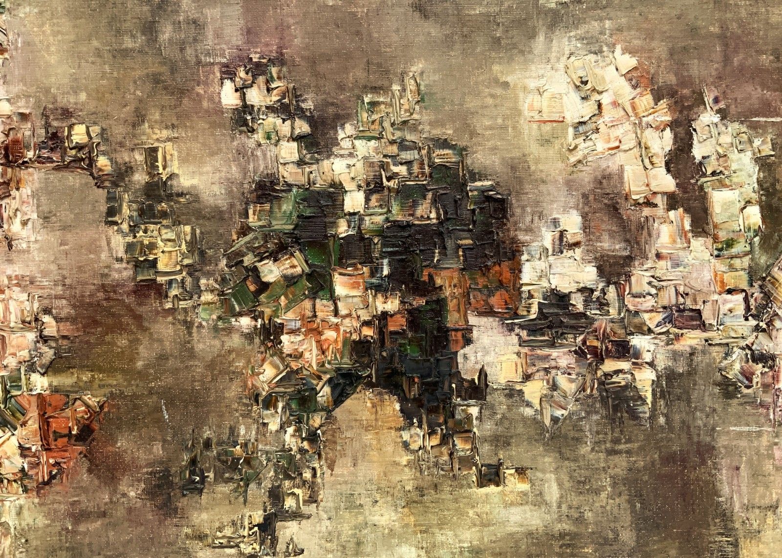 Abstract Cityscape Large Impasto Oil Painting Vintage Circa 1960 photo Art