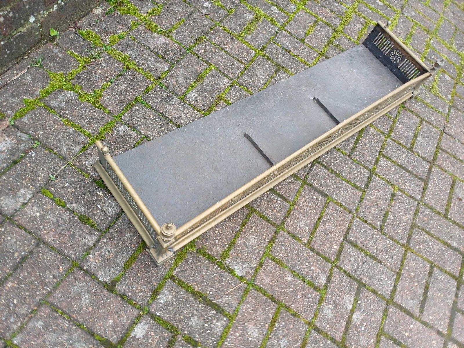 Massive Heavy Victorian Solid Brass Fireplace Fender Pierced Fire Curb With Column Finials Antique Hearth Guard Fireside Free Hand Delivery photo for sale
