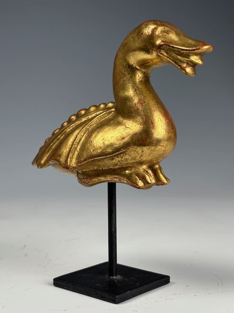 Antique Giltwood Mythical Duck Sculpture – Decorative Folk Art Figurine photo for sale