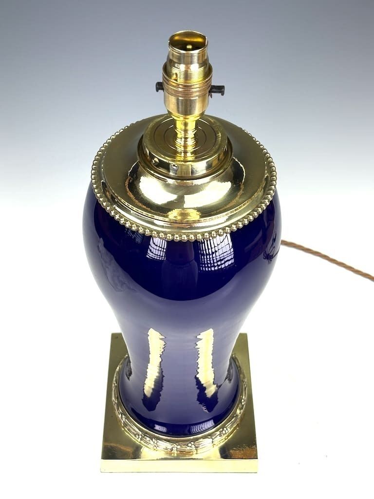 photo furniture 19th Century Colbot Ceramic Lamp (Converted From Oil Lamp) – Cobalt Blue & Gilded Brass