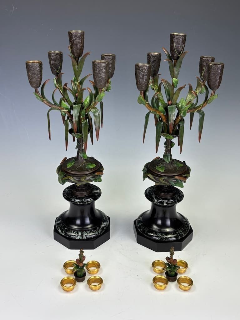 Antique Pair Of James Pradier Cold Painted Bronze Candelabras – 19th Century French Sculptor photo buy