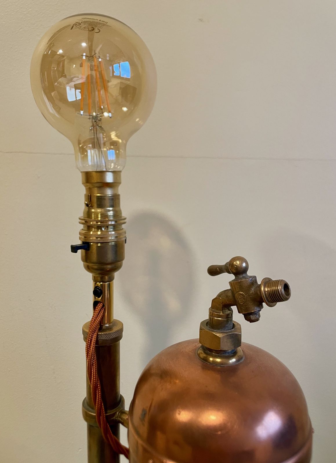 Antique Copper & Brass French Pulverisateur Systeme Muratoriori Vine Sprayer Table Light photo Lighting