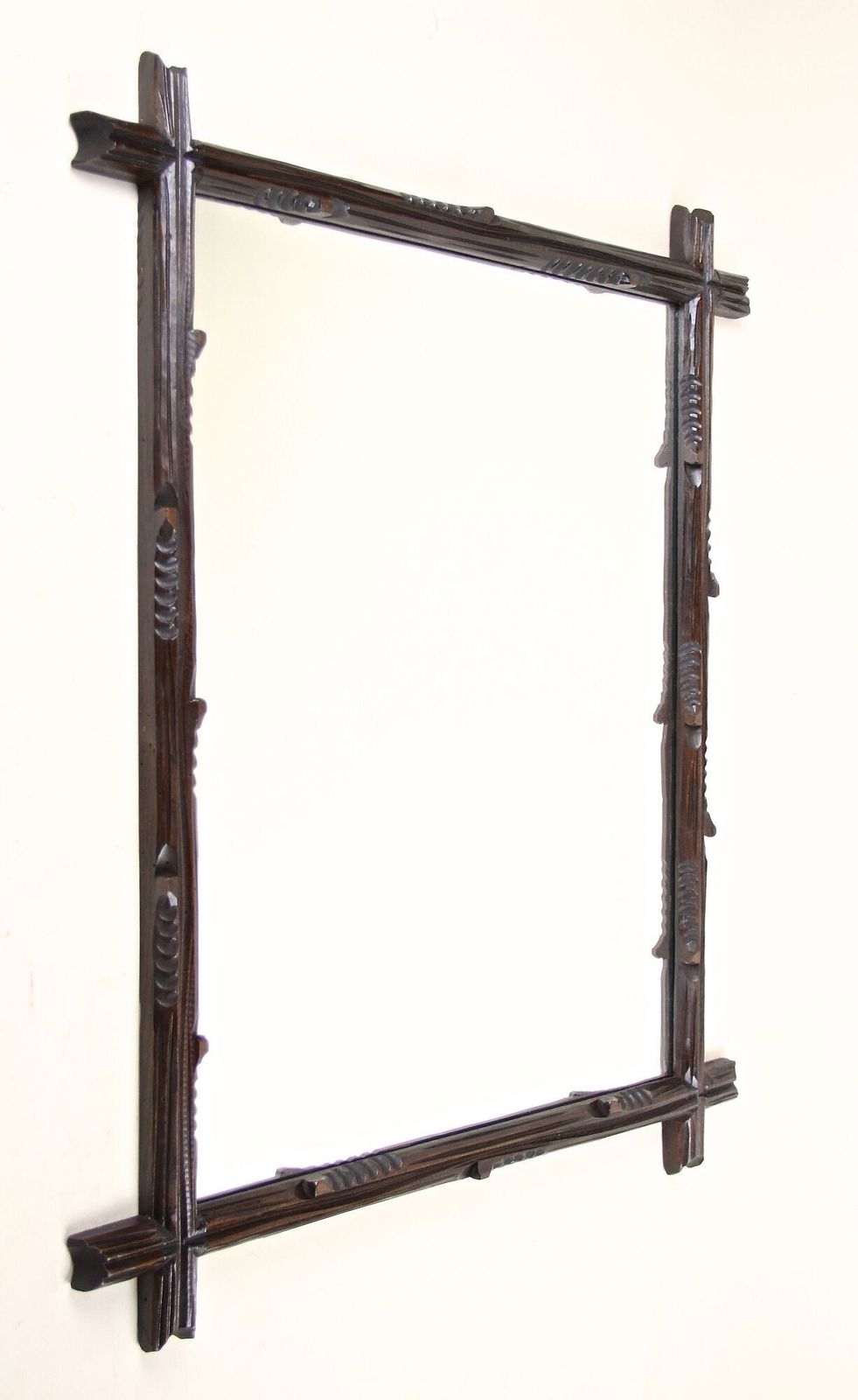 19th Century Rsutic Black Forest Mirror Basswood Hand Carved, At Circa 1890 photo furniture