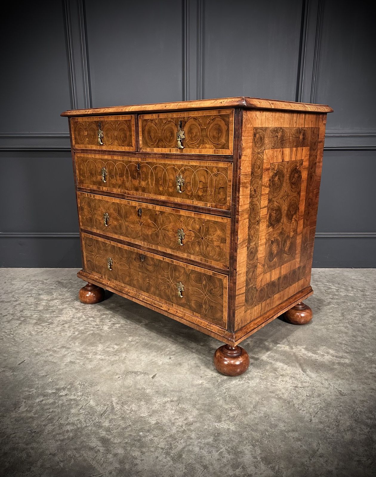 photo for sale Exceptional William & Mary Oyster Veneered Chest Of Drawers