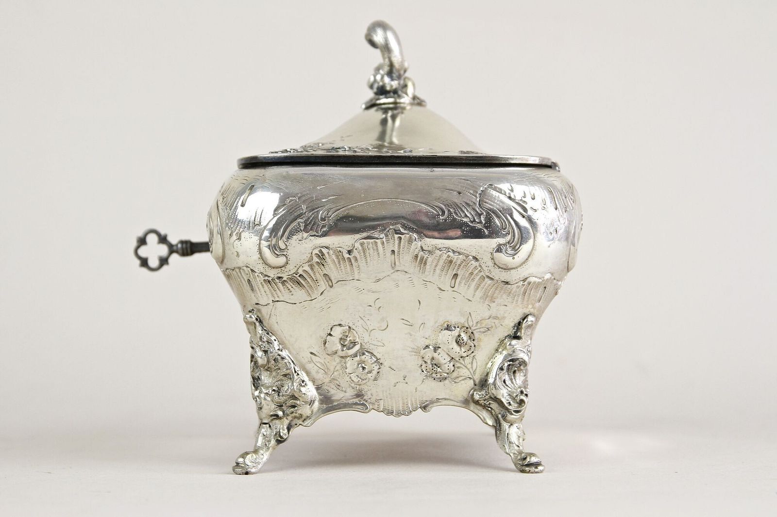 19th Century Embossed Silver Jewelry Box, Diana Head Hallmark, Austria Ca. 1870 photo vinterior
