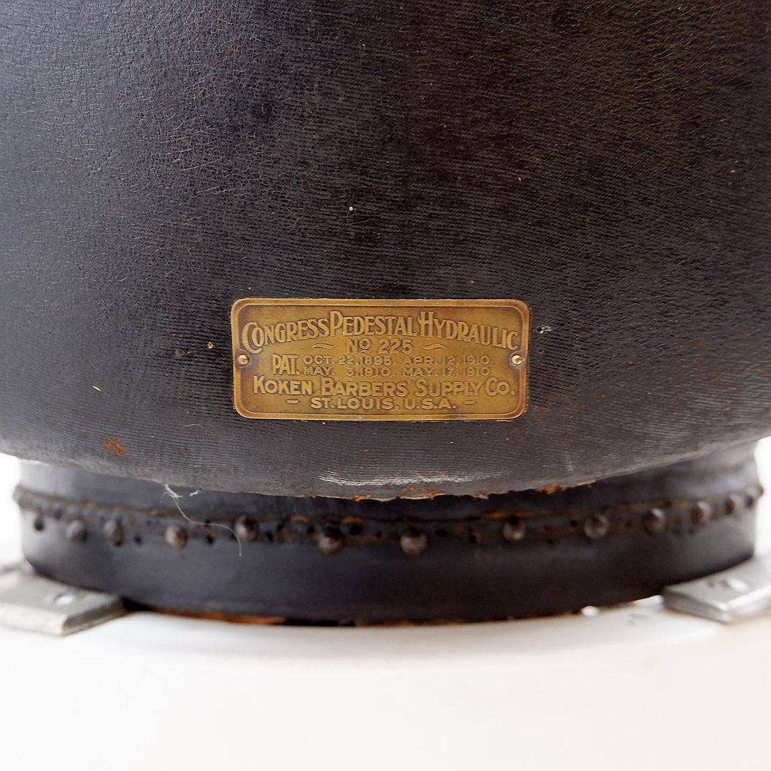 Koken Original Brown Leather & White Enameled Cast Iron Barber Chair, Circa 1918 photo Furniture