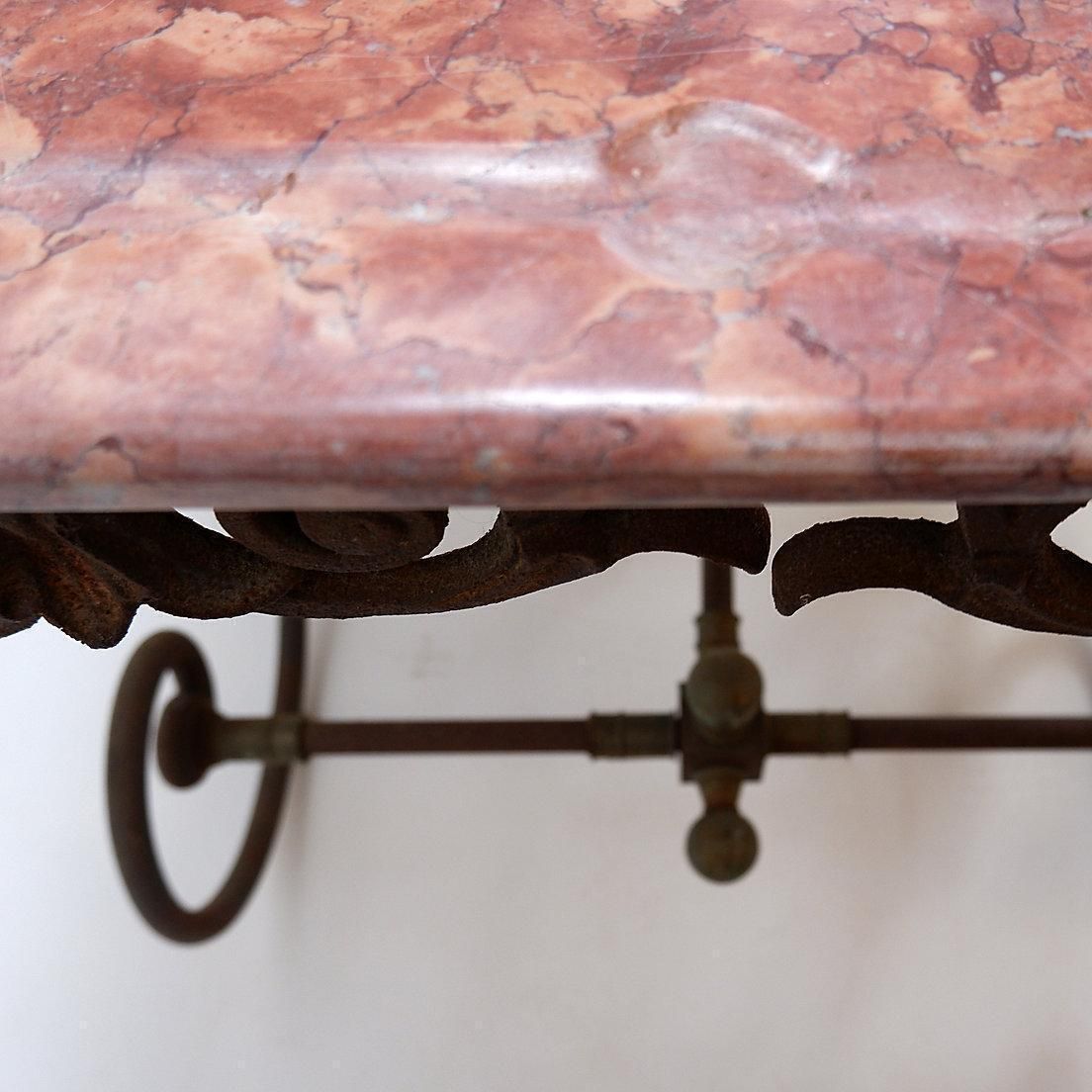 Large 19th French Butcher's Table In Wrought Iron And Red Marble photo vintage