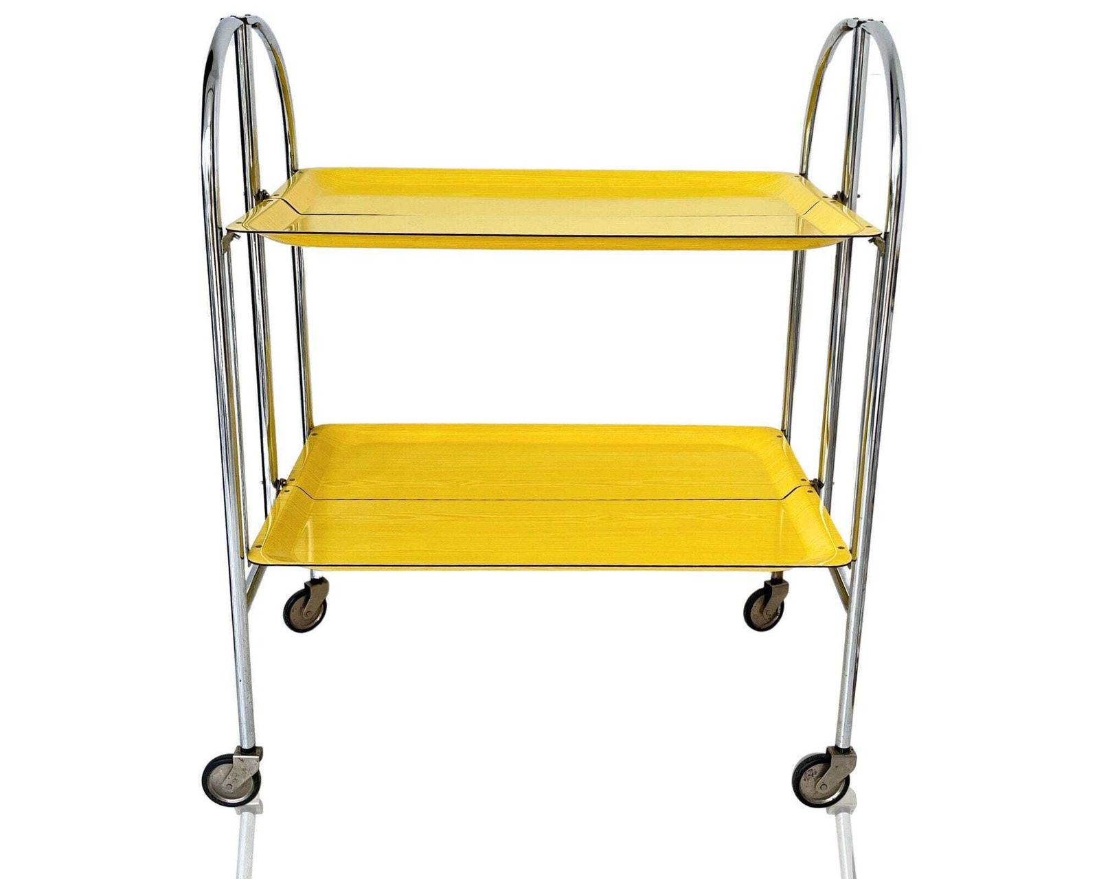 Yellow Bar Cart | Folding Drinks Trolley | 1970s Dinett