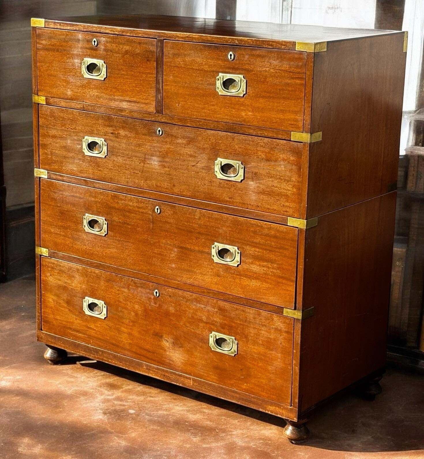 Brass Bound Mahogany Campaign Chest, Stamped Ross & Co, Dublin, Superb Quality.