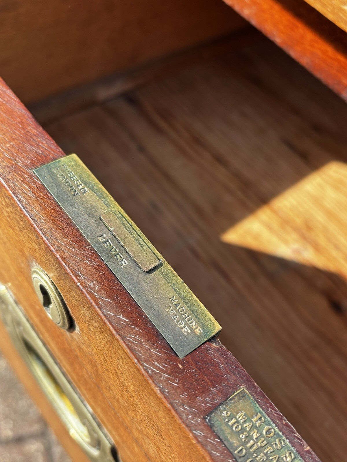 photo buy Brass Bound Mahogany Campaign Chest, Stamped Ross & Co, Dublin, Superb Quality.