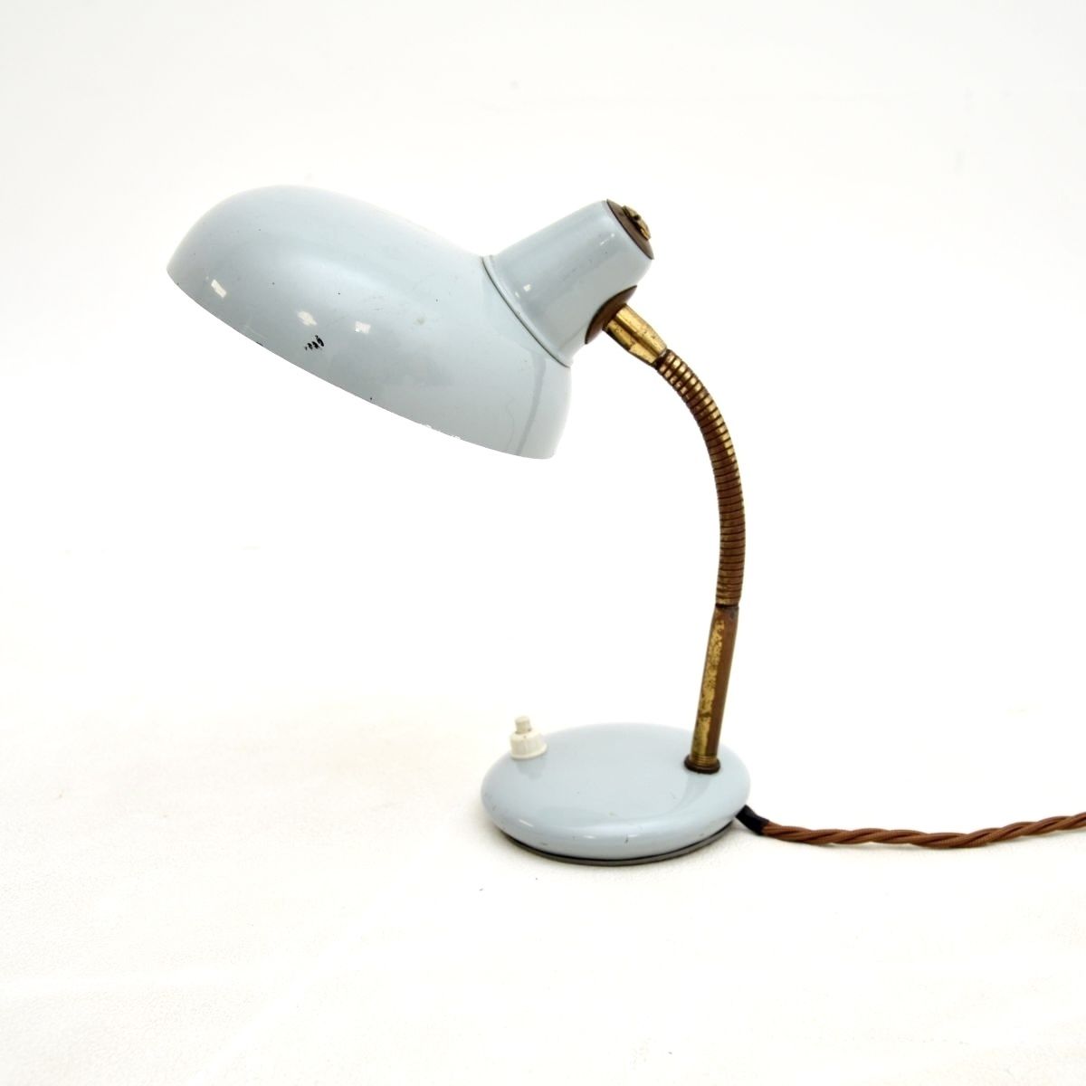 Vintage French Enamelled Tole And Brass Desk Lamp photo for sale
