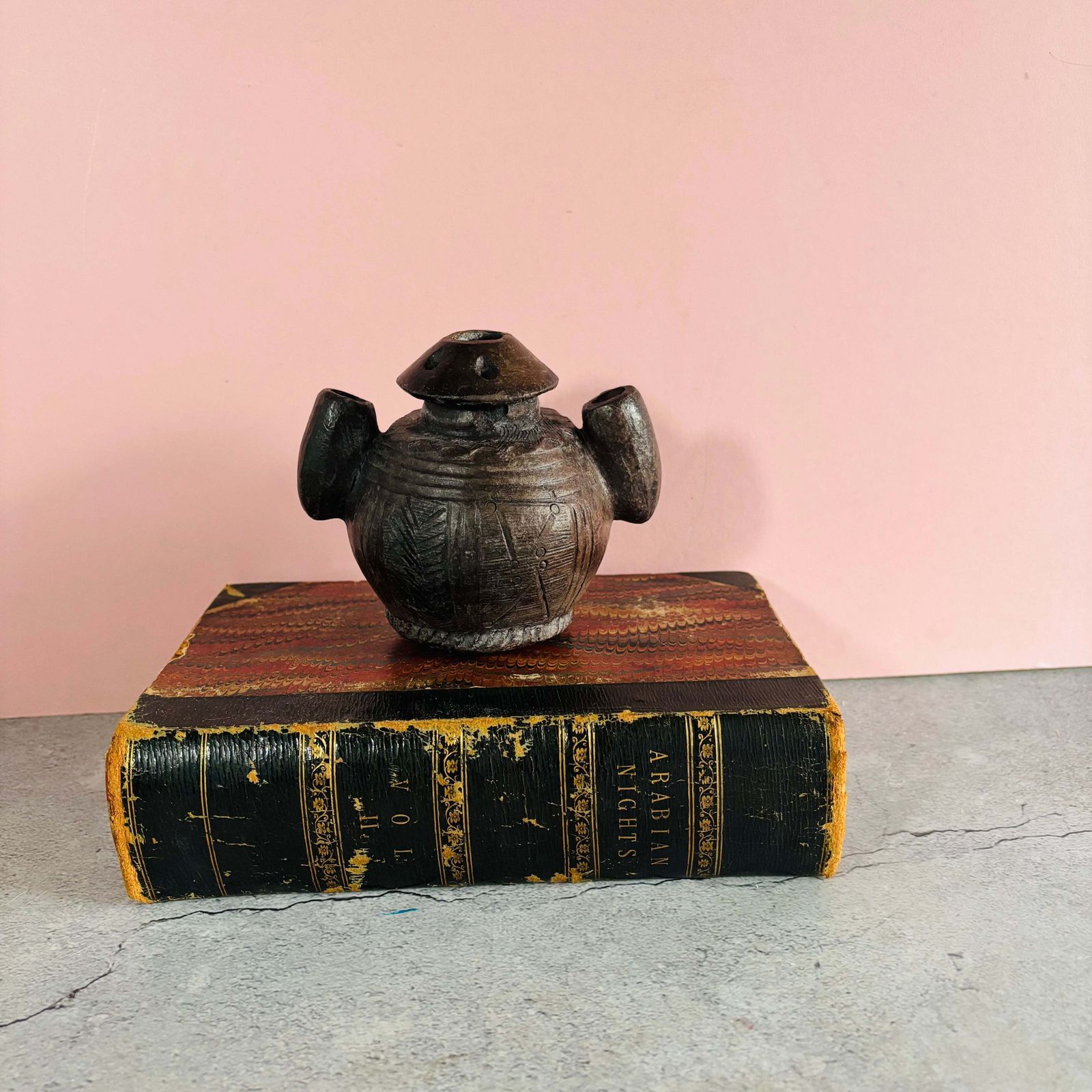 Rare African Carved Clay Inkwell Pot photo Home Decor