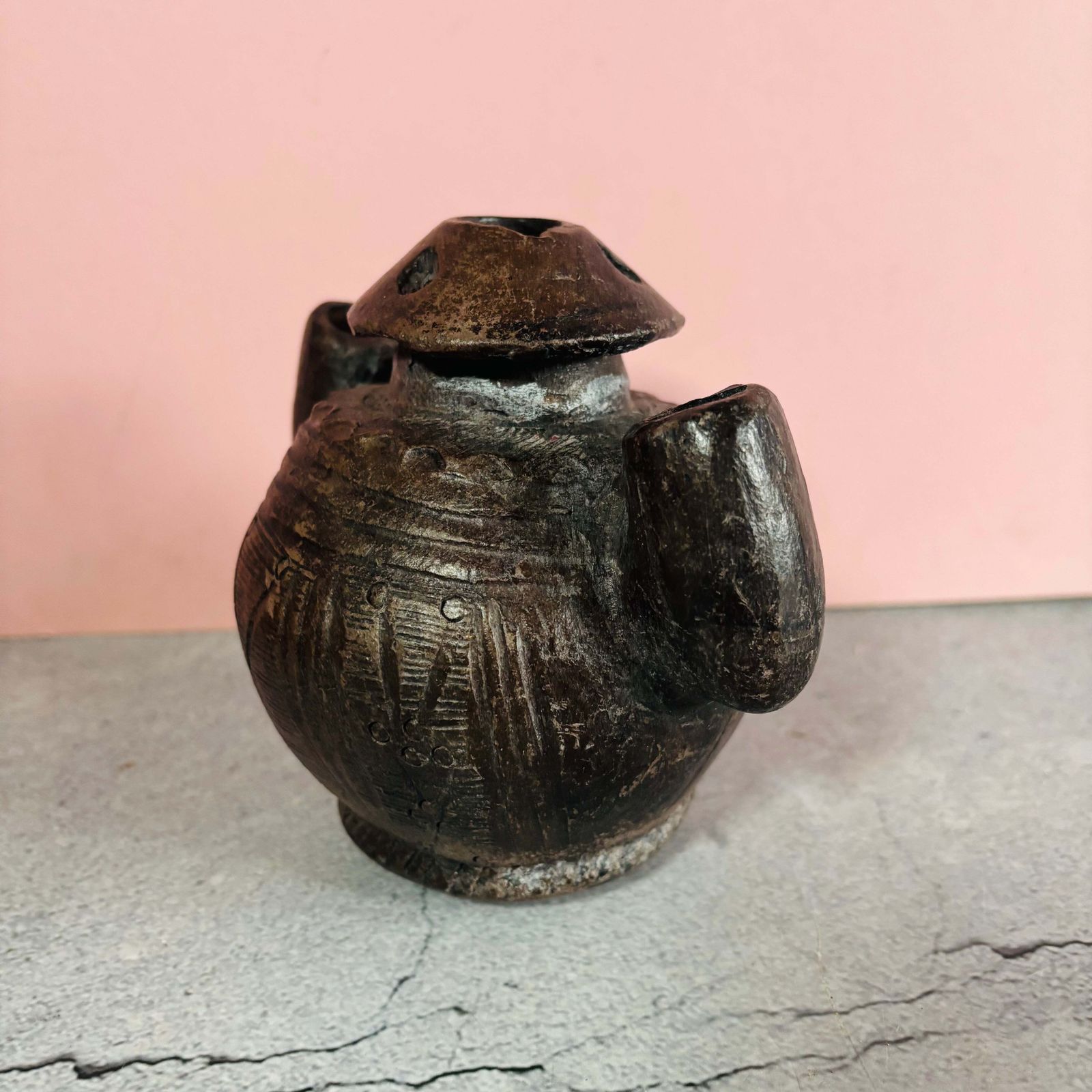 Rare African Carved Clay Inkwell Pot photo buy