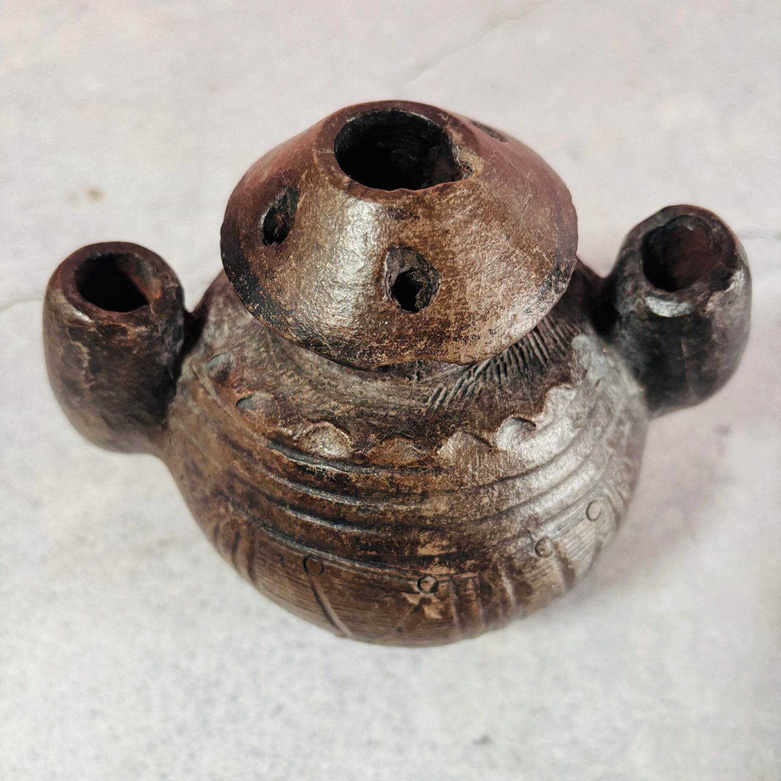 photo for sale Rare African Carved Clay Inkwell Pot