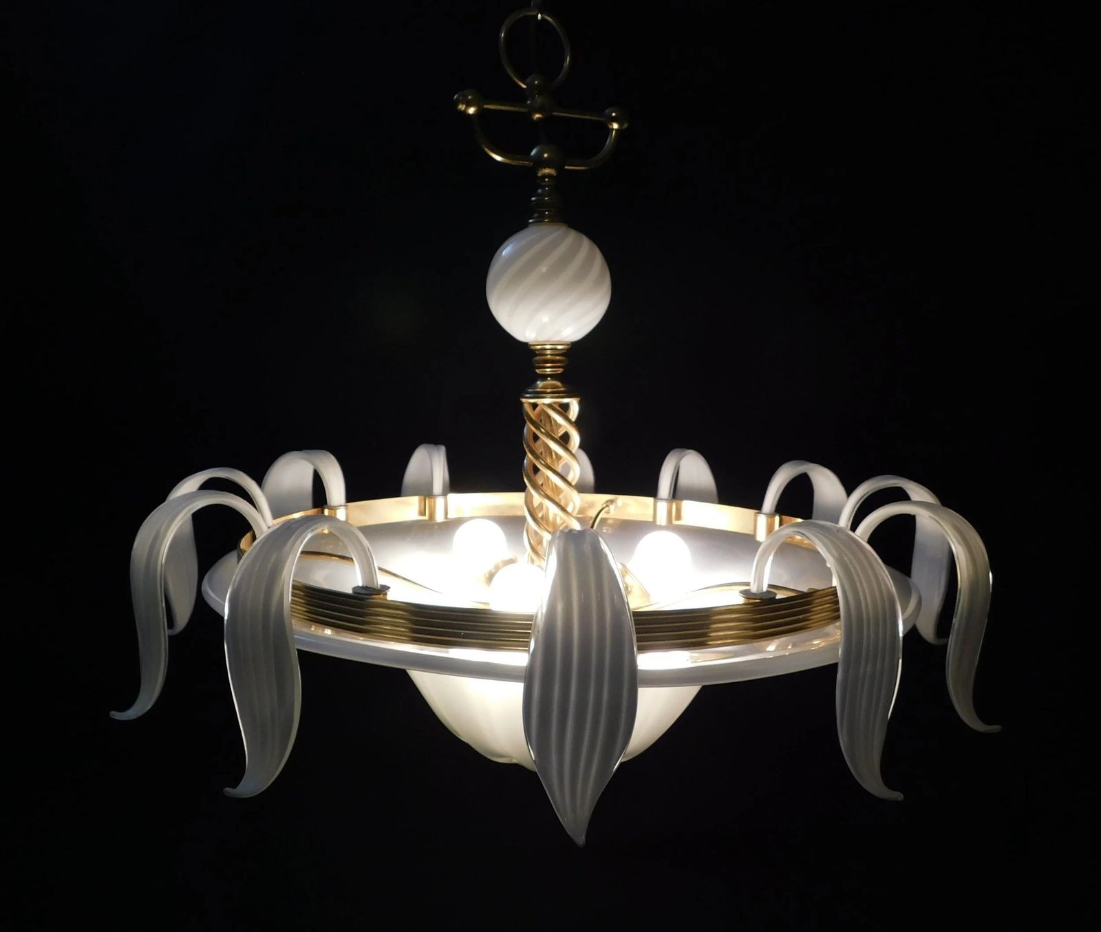 photo for sale Milky White Murano Chandelier, 1960s