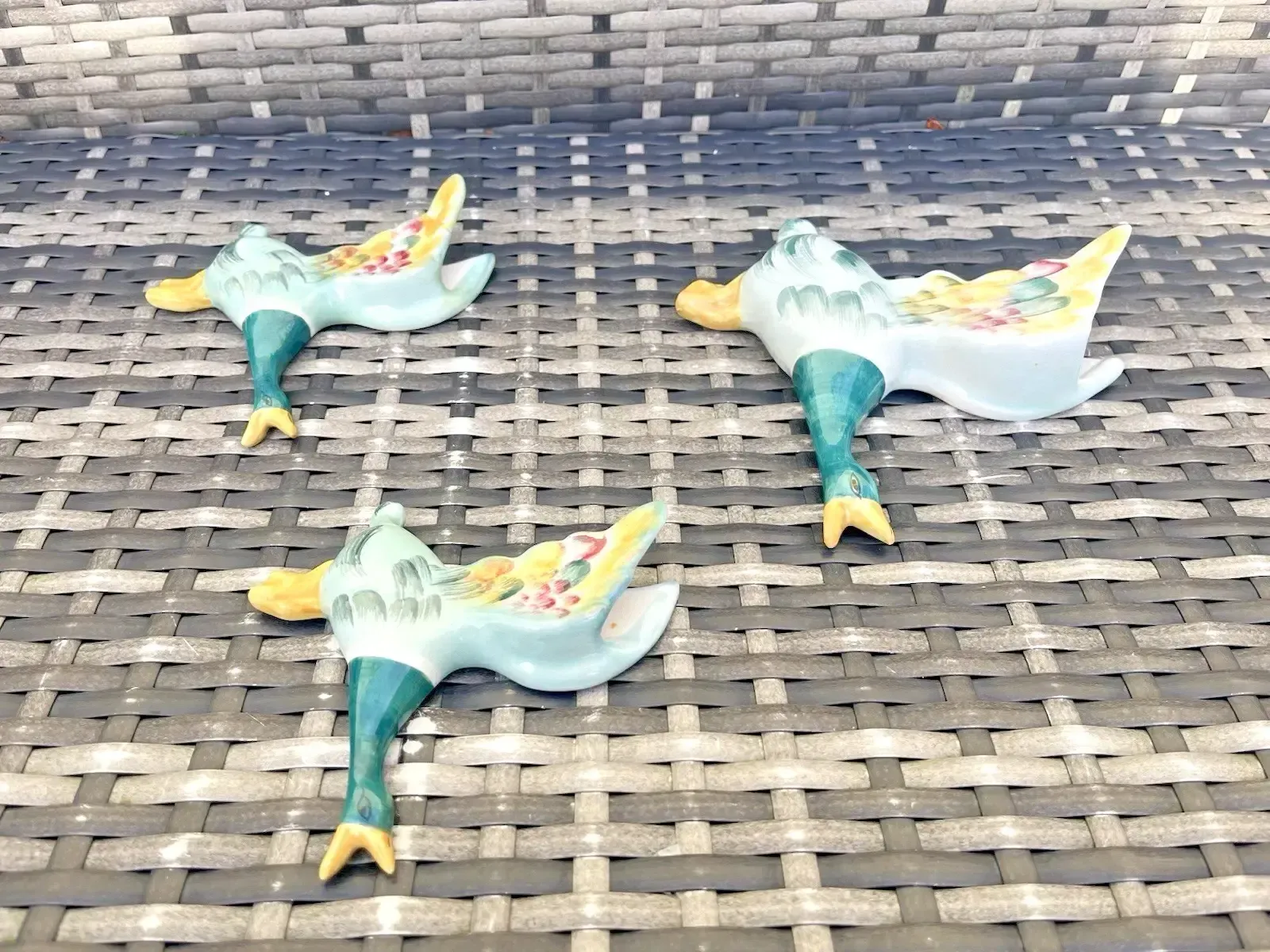 Set Of 3 Staffordshire Flying Duck Mallard Wall Plaques Pocket Vases Not Beswick photo vinterior