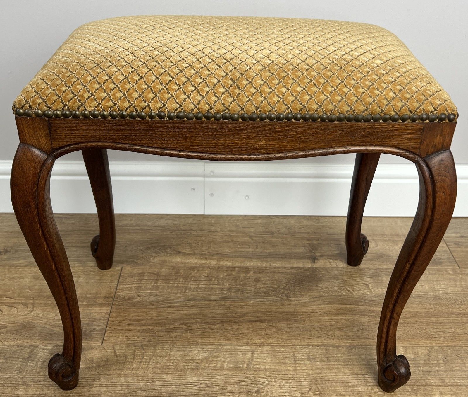 Footstool Vintage French Louis Style Oak Upholstered Stool Bench Lot 4863