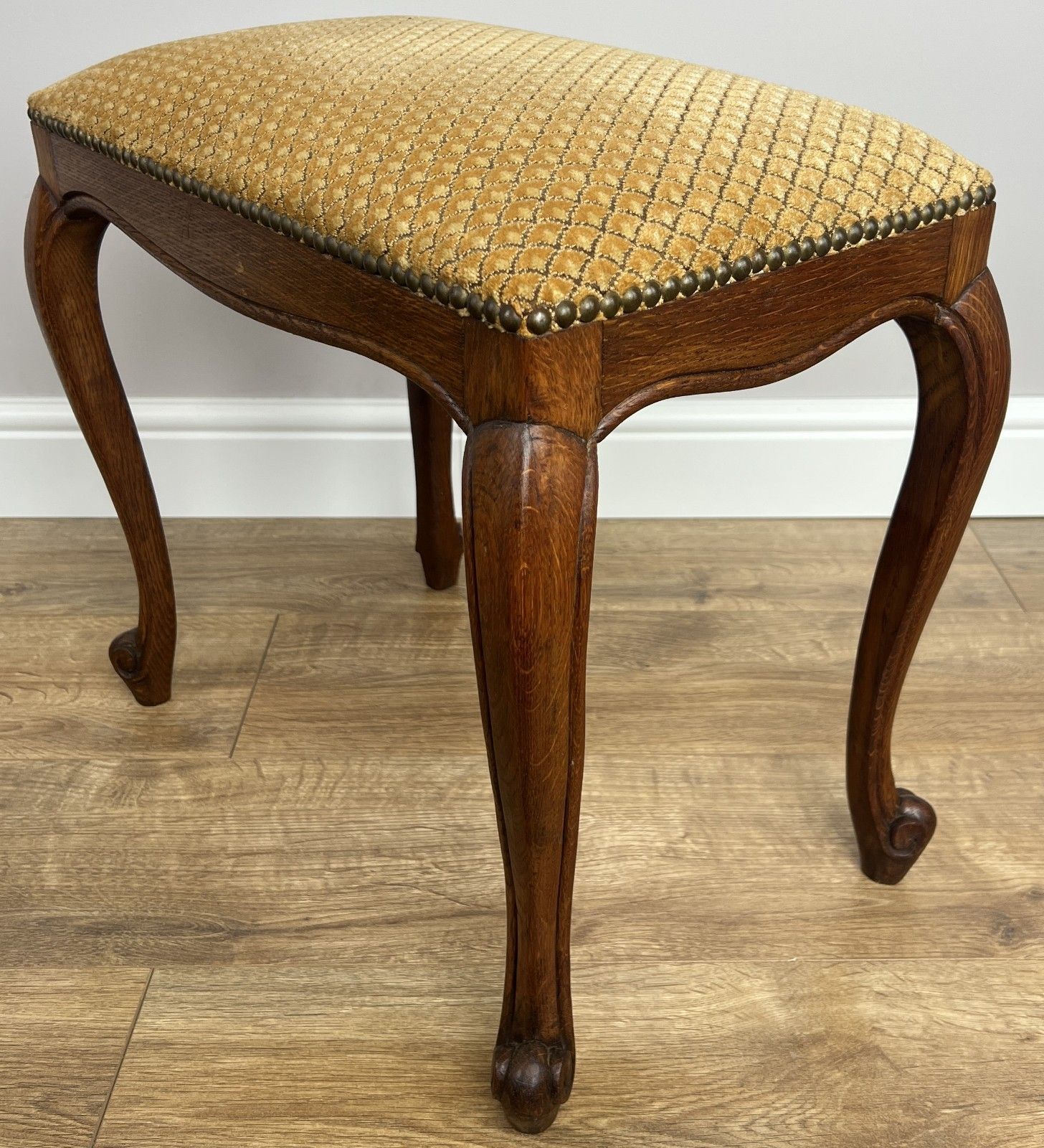Footstool Vintage French Louis Style Oak Upholstered Stool Bench Lot 4863 photo furniture