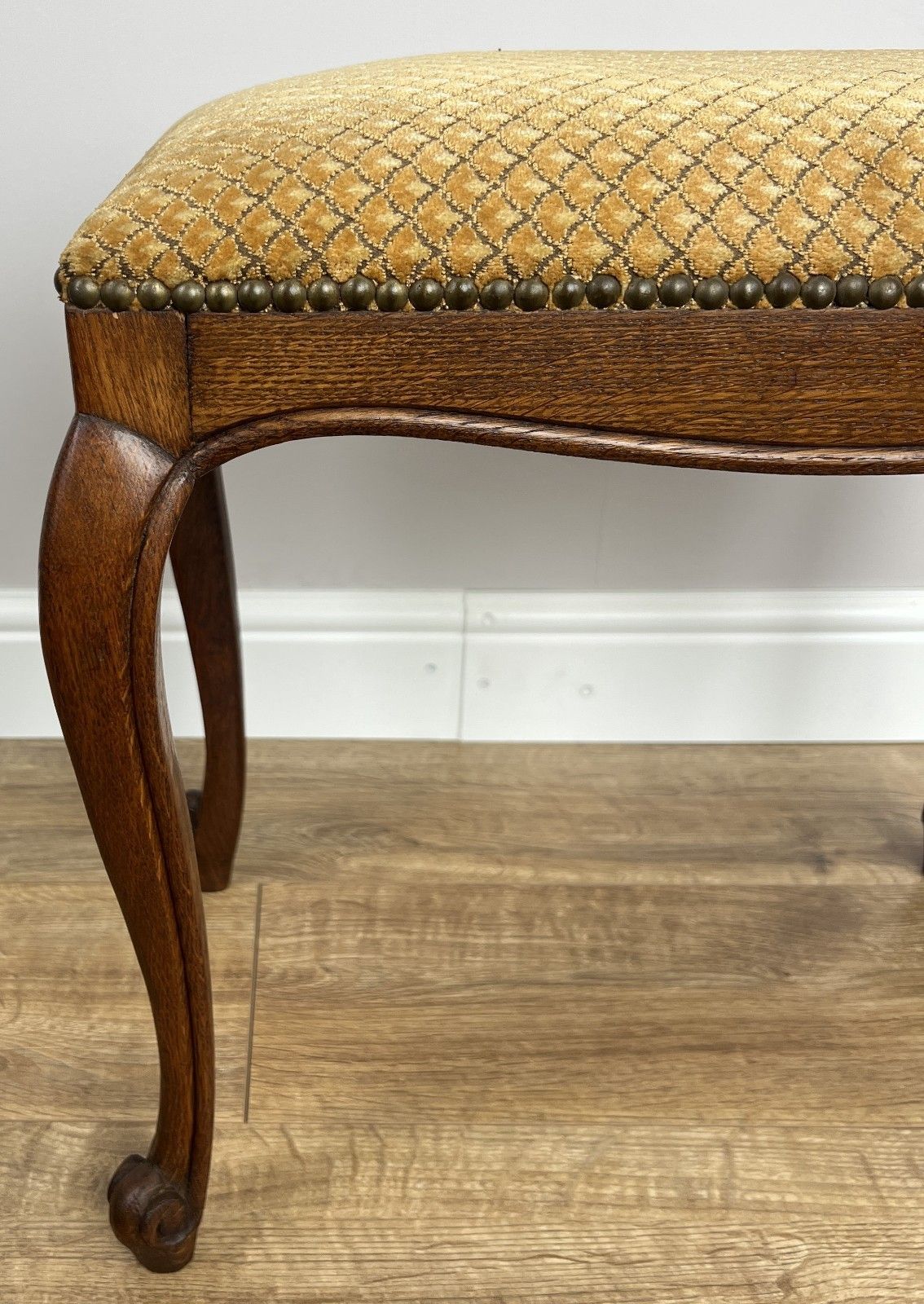 Footstool Vintage French Louis Style Oak Upholstered Stool Bench Lot 4863 photo vinterior