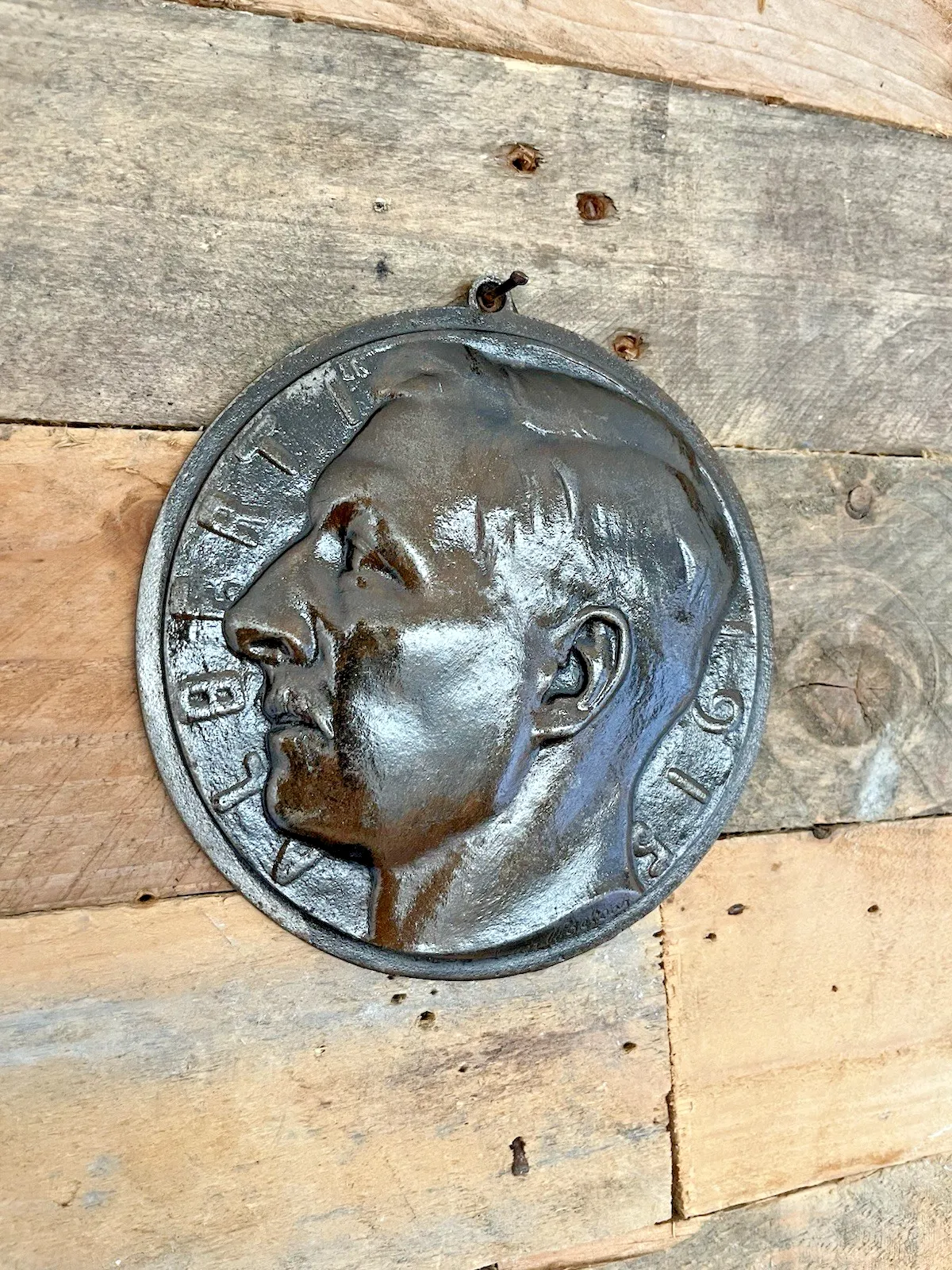 Antique Portrait Relief Medallion Plaque King Albert I After Bronze By Vogelaar photo furniture