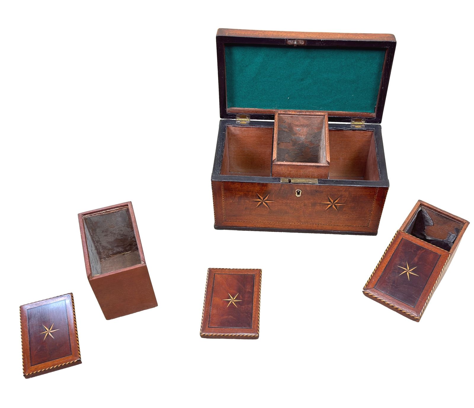 Georgian 18th Century Mahogany Star Inlaid Tea Caddy (England, Circa 1790) photo vinterior