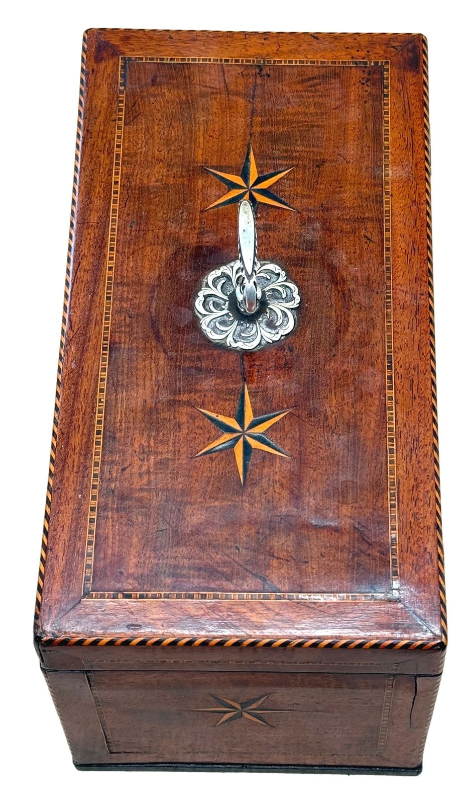 photo furniture Georgian 18th Century Mahogany Star Inlaid Tea Caddy (England, Circa 1790)