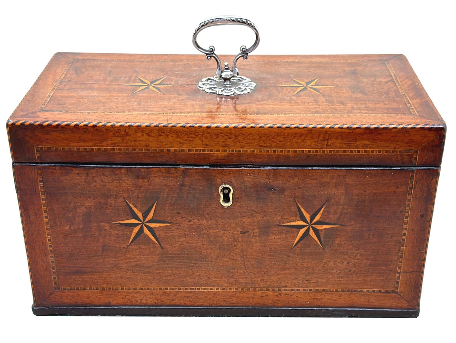 1150.0 Georgian 18th Century Mahogany Star Inlaid Tea Caddy (England, Circa 1790) photo