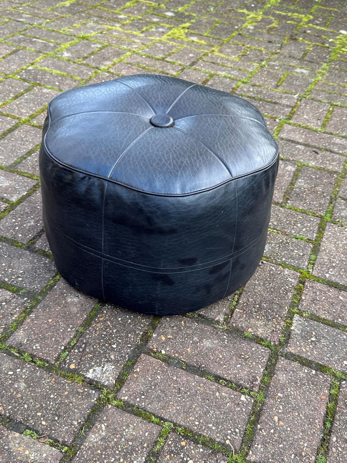Rare Flower Shaped Vintage Sherborne Leatherette Pouffe Footstool Black Mid Century Ottoman Lounge Accent Stool photo vintage
