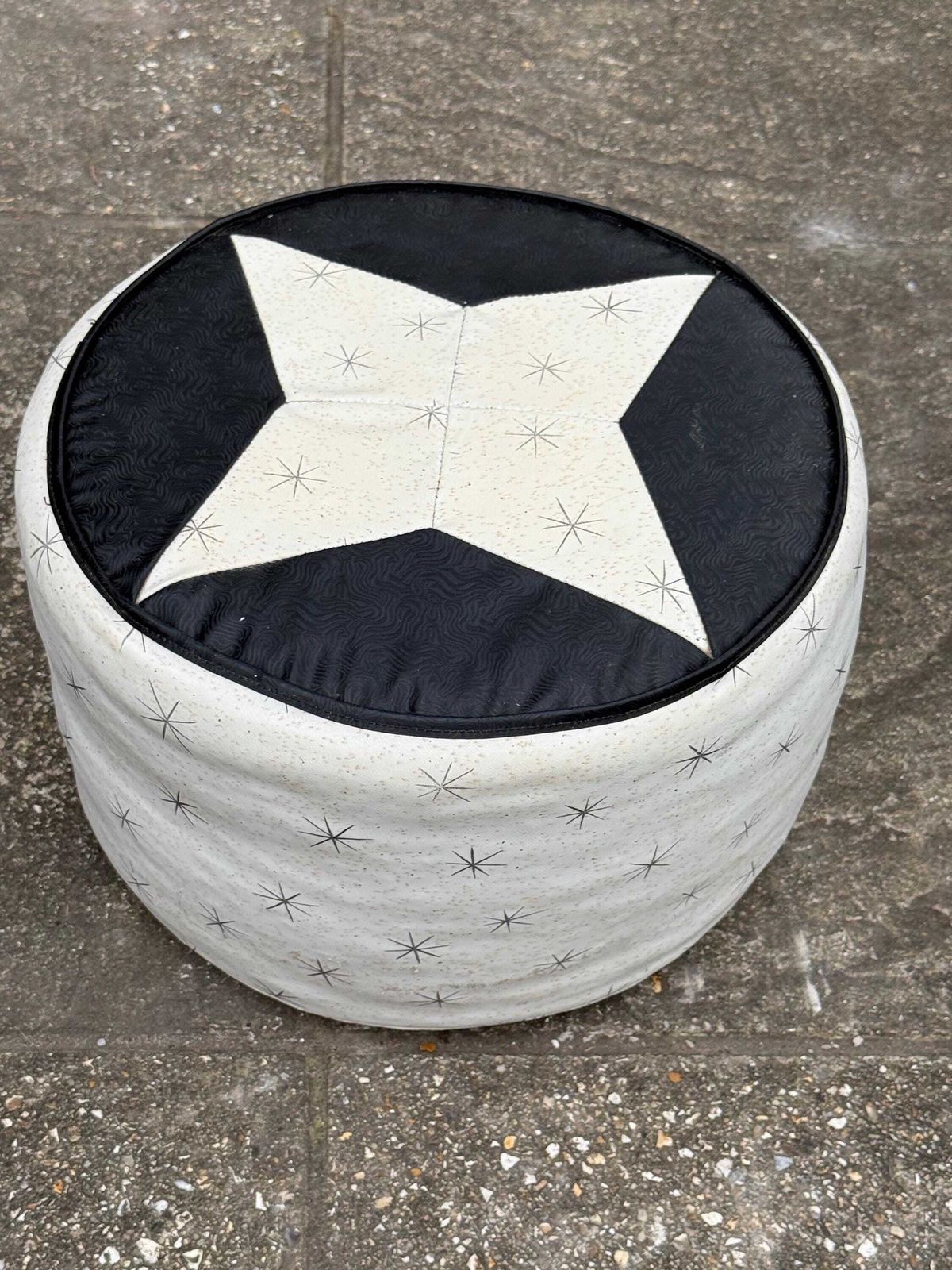 Vintage Mid Century Atomic Starburst Vinyl Pouffe Ottoman Retro Space Age Footstool photo furniture