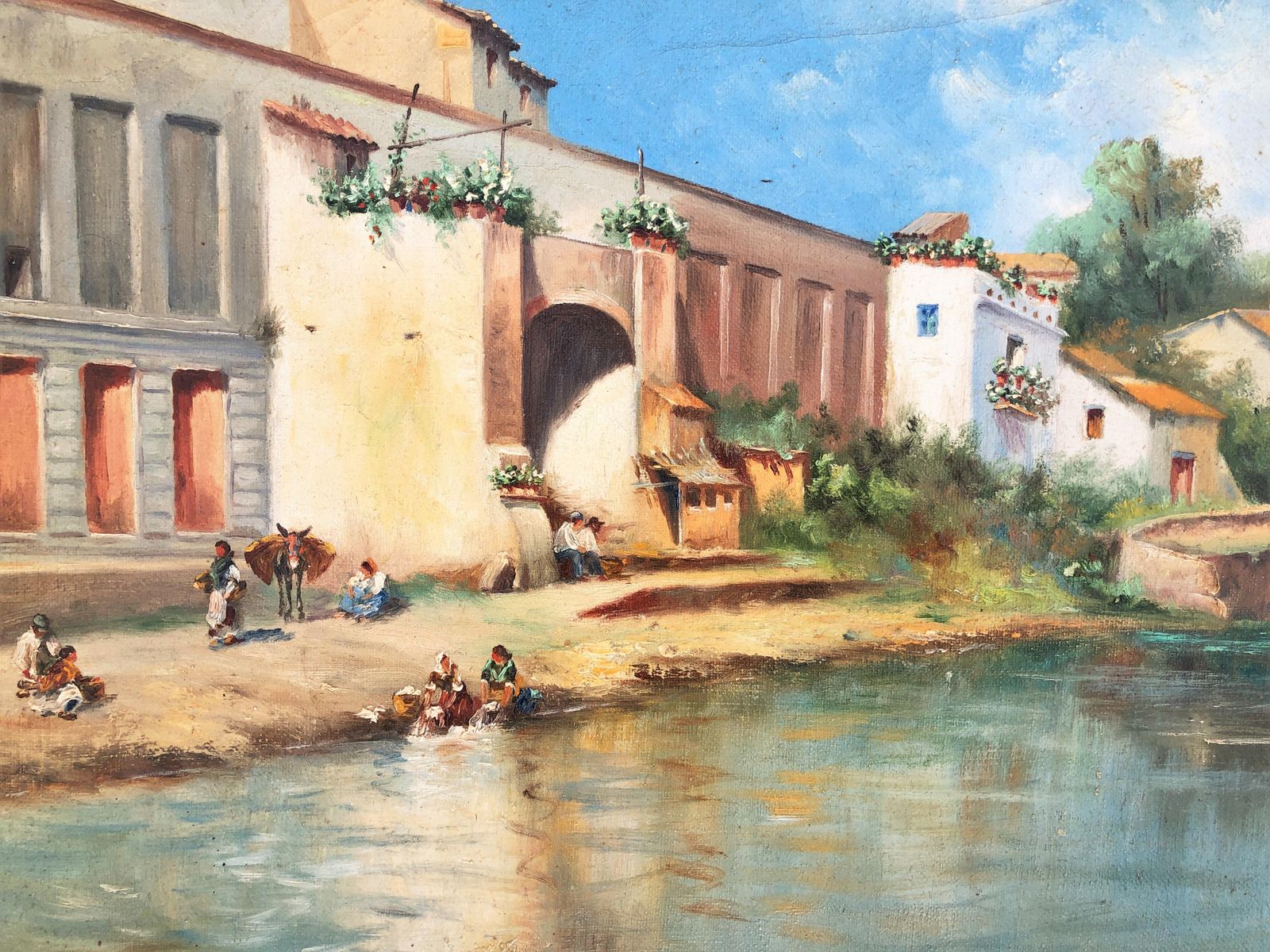 photo furniture Carlota Rosales Martínez De Pedrosa Andalusian River Landscape Seville Guadalquivir Scene Figures Spanish Oil 1940