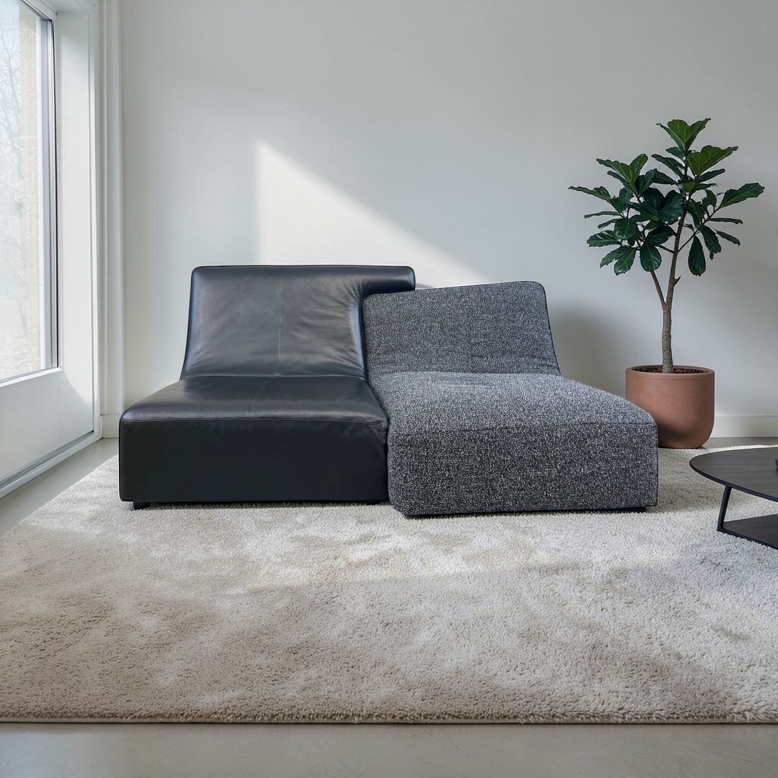 Black Leather & Fabric Confluences Two Seater Sofa By Ligne Roset